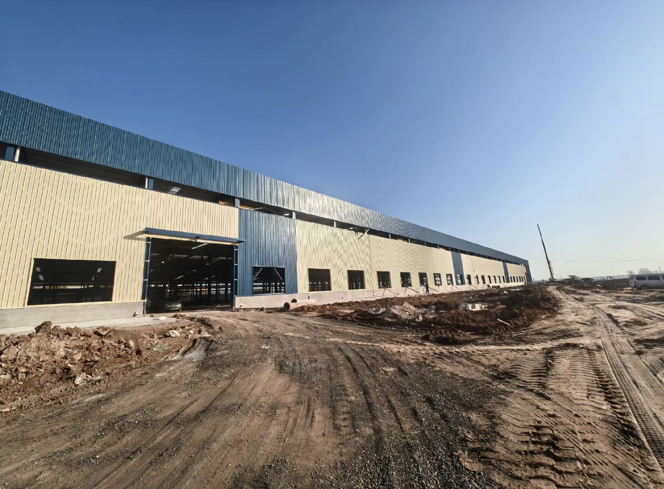 Logistics warehouse exterior side elevation