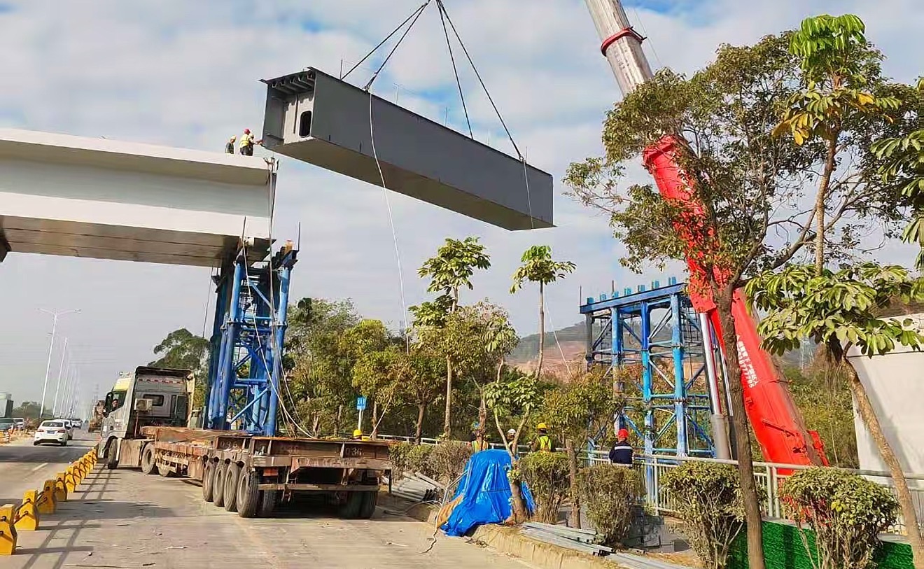 Chengdu steel bridge girder crane lifting and temporary support frame