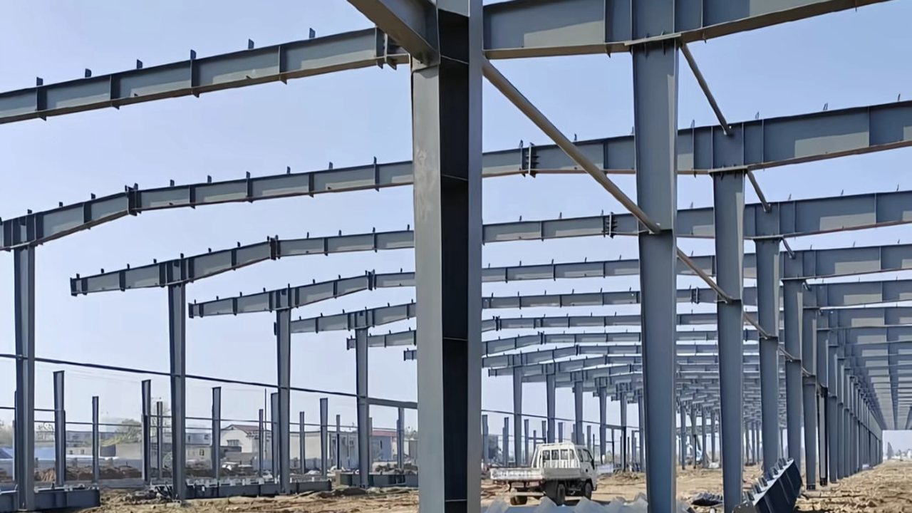 Industrial park steel frame side view